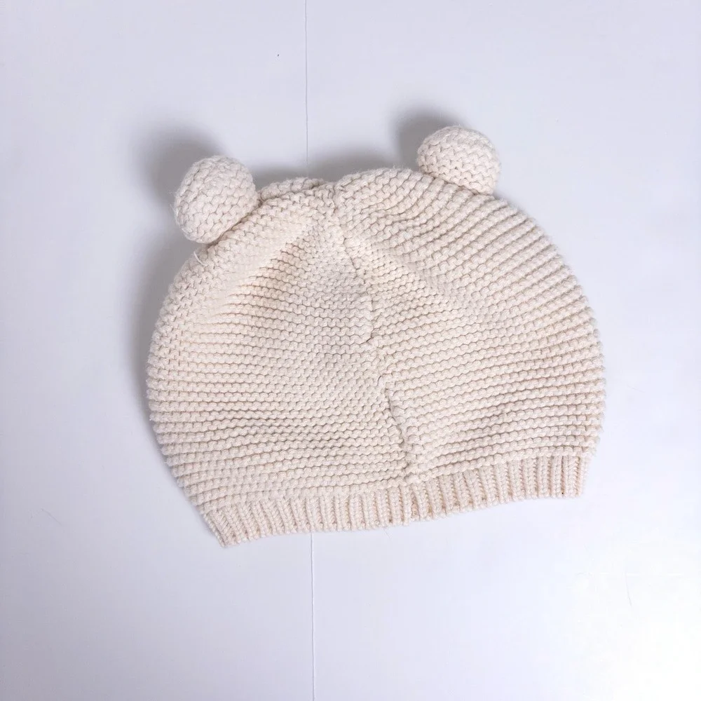 Gap Knit Beanie Cream Bear Ear Winter Hat Baby 6-12 Months